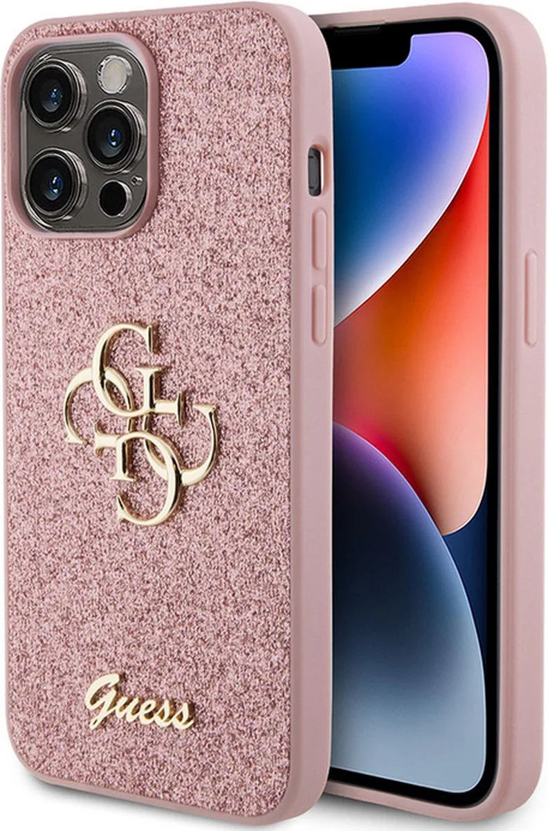 Guess 4G Logo Glitter Back Case - Geschikt voor Apple iPhone 15 Pro (6.1") de Guess en Rose – photo produit