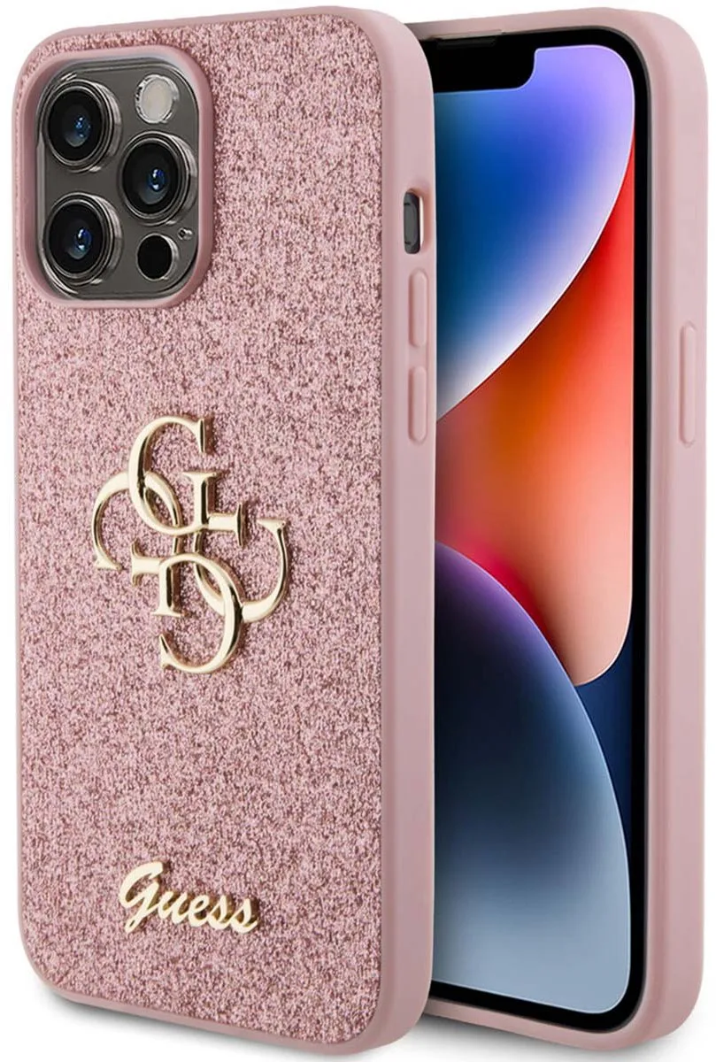 Guess 4G Logo Glitter Back Case - Geschikt voor Apple iPhone 15 Pro Max (6.7") van Guess in Roze – productfoto