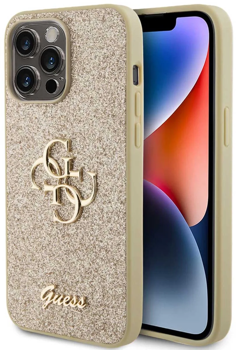 Guess 4G Logo Glitter Back Case voor Apple iPhone 15 Pro Max (6.7") de Guess en Or – photo produit