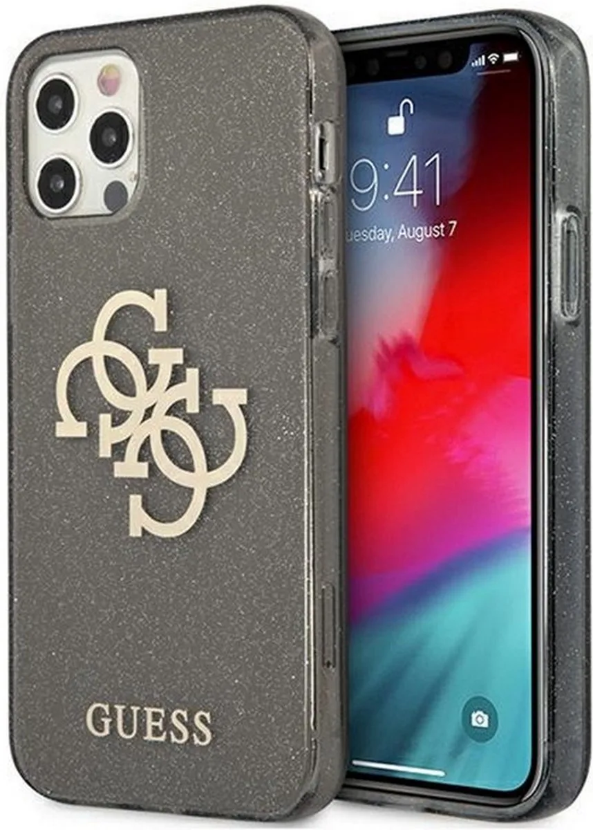 Guess 4G Logo Glitter TPU Back Cover - Geschikt voor Apple iPhone 12 Pro Max (6.7") fra Guess i Sort – produktbillede