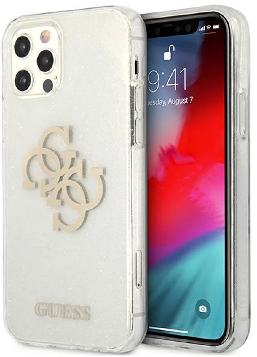 Guess 4G Logo Glitter TPU Back Cover - Geschikt voor Apple iPhone 12 Pro Max (6.7") de Guess en Transparent – photo produit