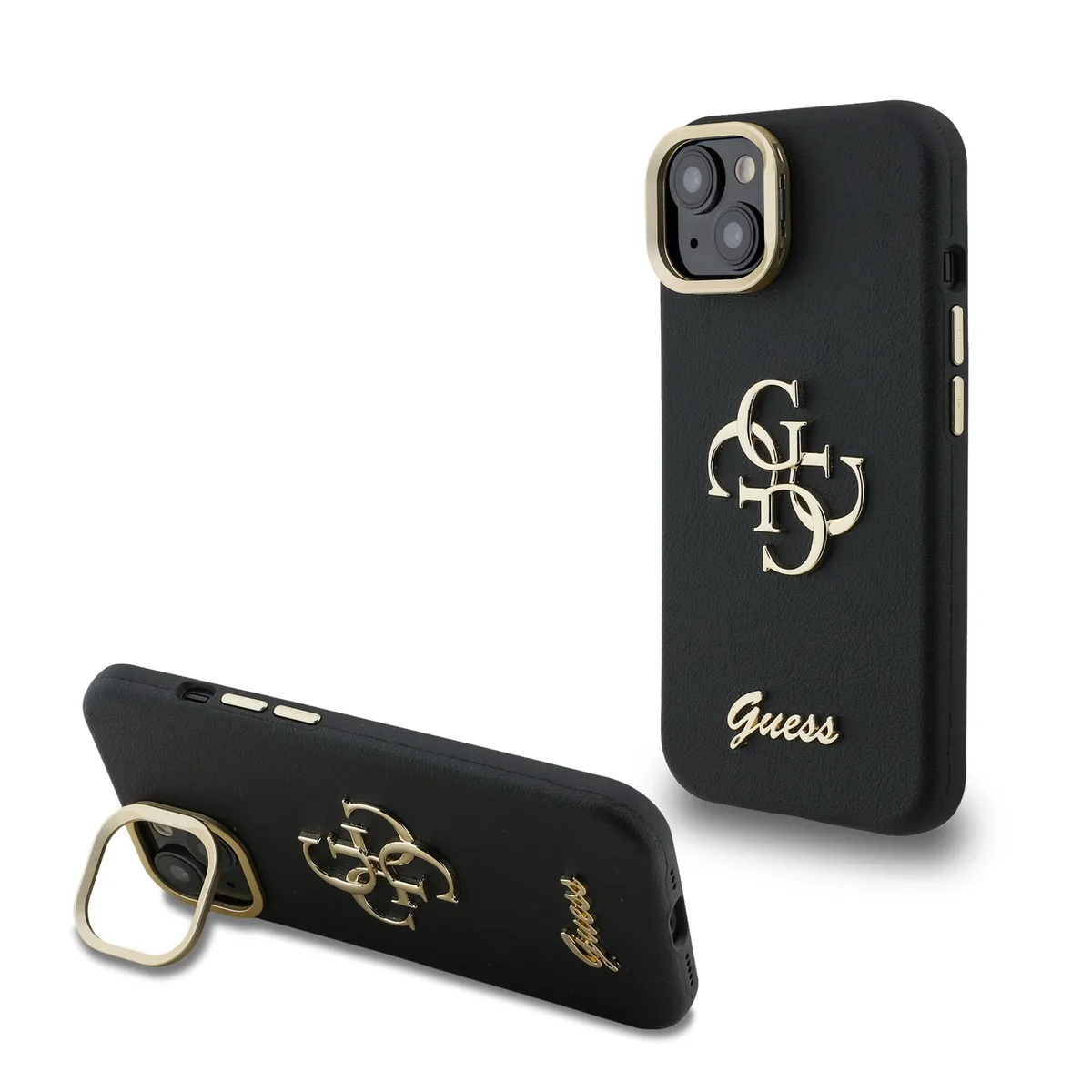 Guess 4G Logo met Camerastand functie iPhone 14 hoesje - Zwart van Guess – productfoto