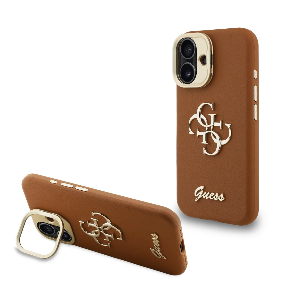 Guess 4G Logo met Camerastand functie iPhone 16 hoesje - Bruin de Guess – photo produit