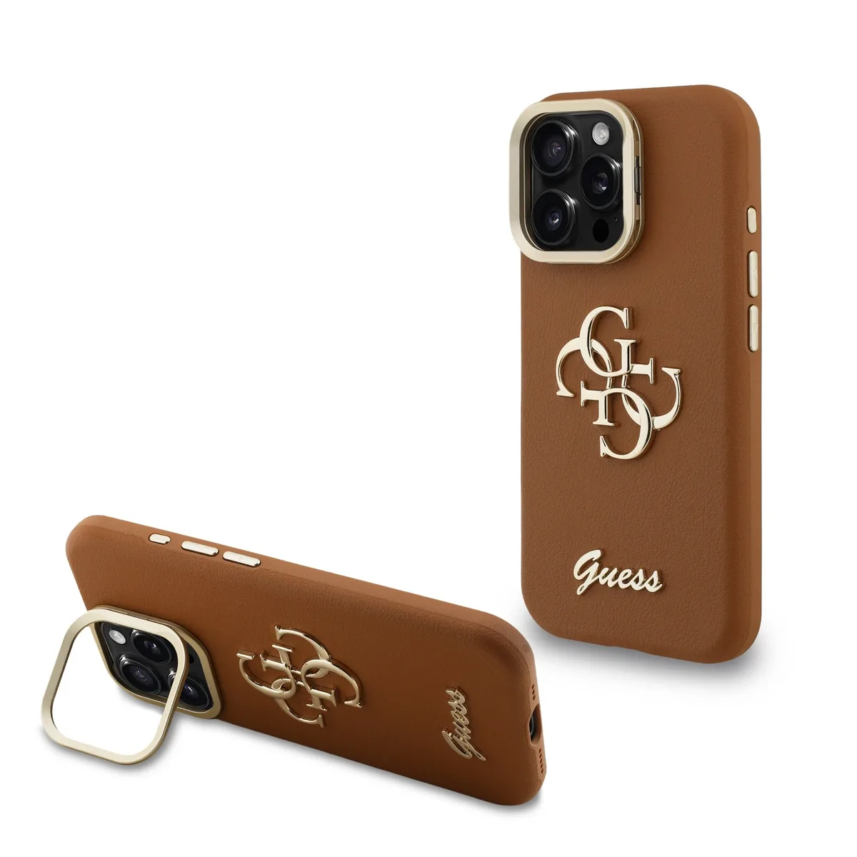 Guess 4G Logo met Camerastand functie iPhone 16 Pro hoesje - Bruin van Guess – productfoto