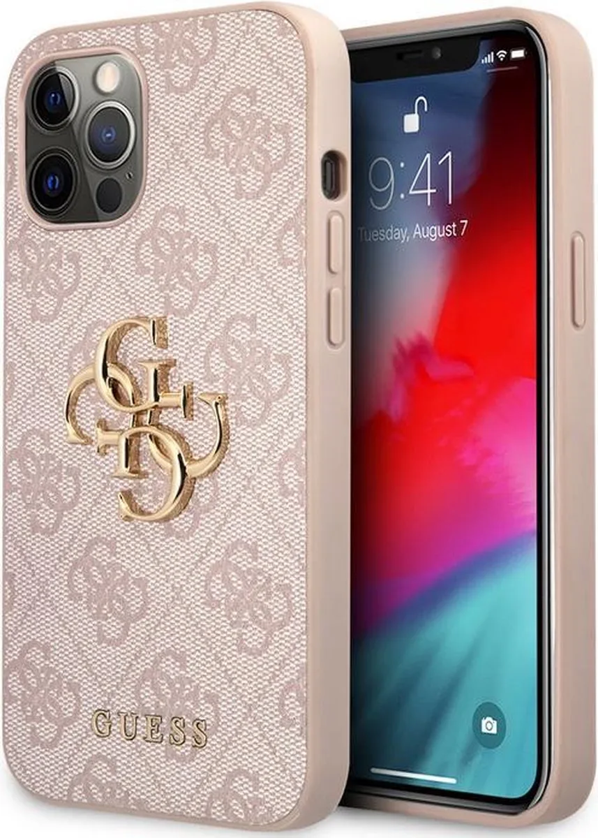 Guess 4G Metal Logo Back Case - Geschikt voor Apple iPhone 12/12 Pro (6.1") de Guess en Rose – photo produit