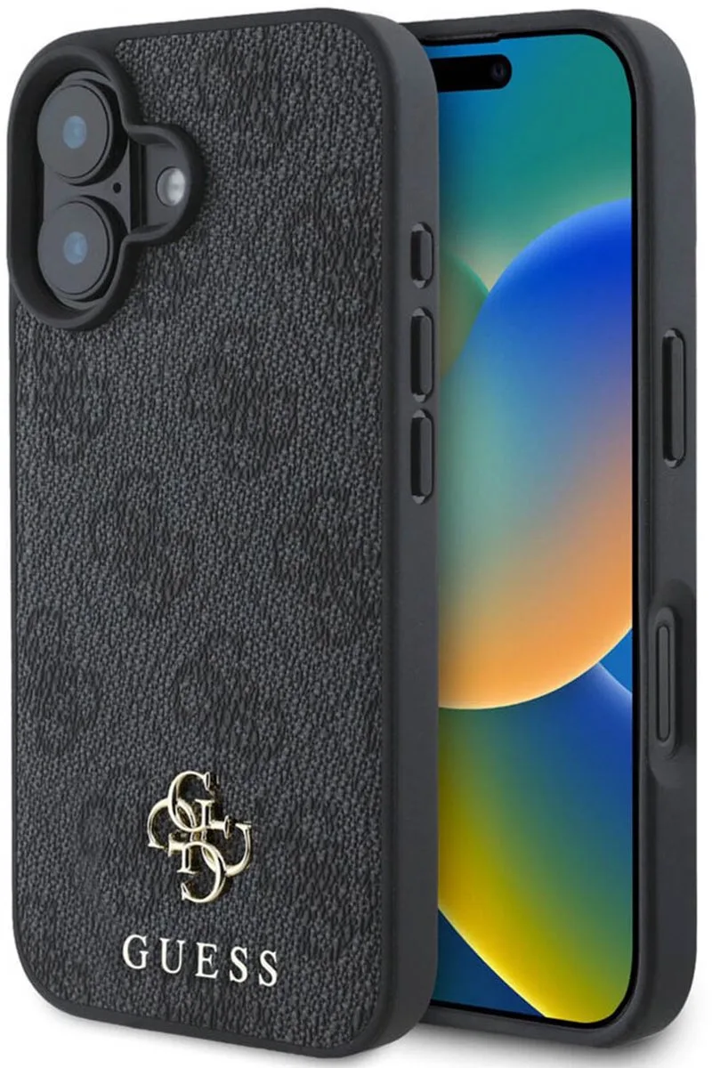 Guess 4G Metal Logo Backcover geschikt voor MagSafe geschikt voor iPhone 16 van Guess in Zwart – productfoto