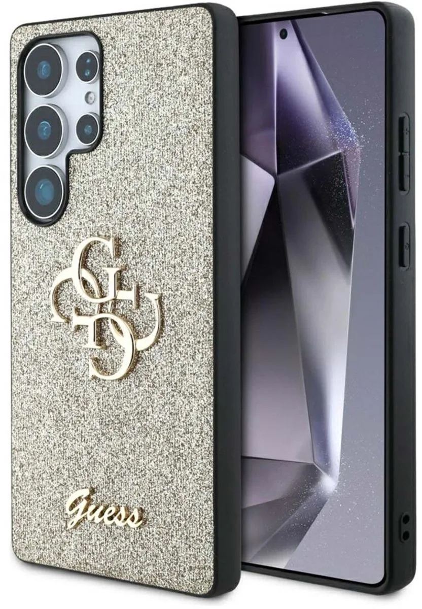 Guess 4G Metal Logo Glitter Backcover geschikt voor Samsung Galaxy S25 Ultra van Guess in Goud – productfoto