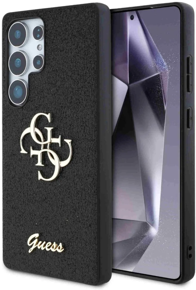 Guess 4G Metal Logo Glitter Backcover geschikt voor Samsung Galaxy S25 Ultra van Guess in Zwart – productfoto