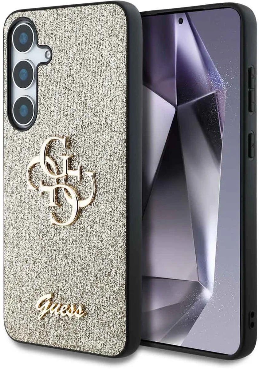 Guess 4G Metal Logo Glitter Backcover geschikt voor Samsung Galaxy S25 Plus van Guess in Goud – productfoto