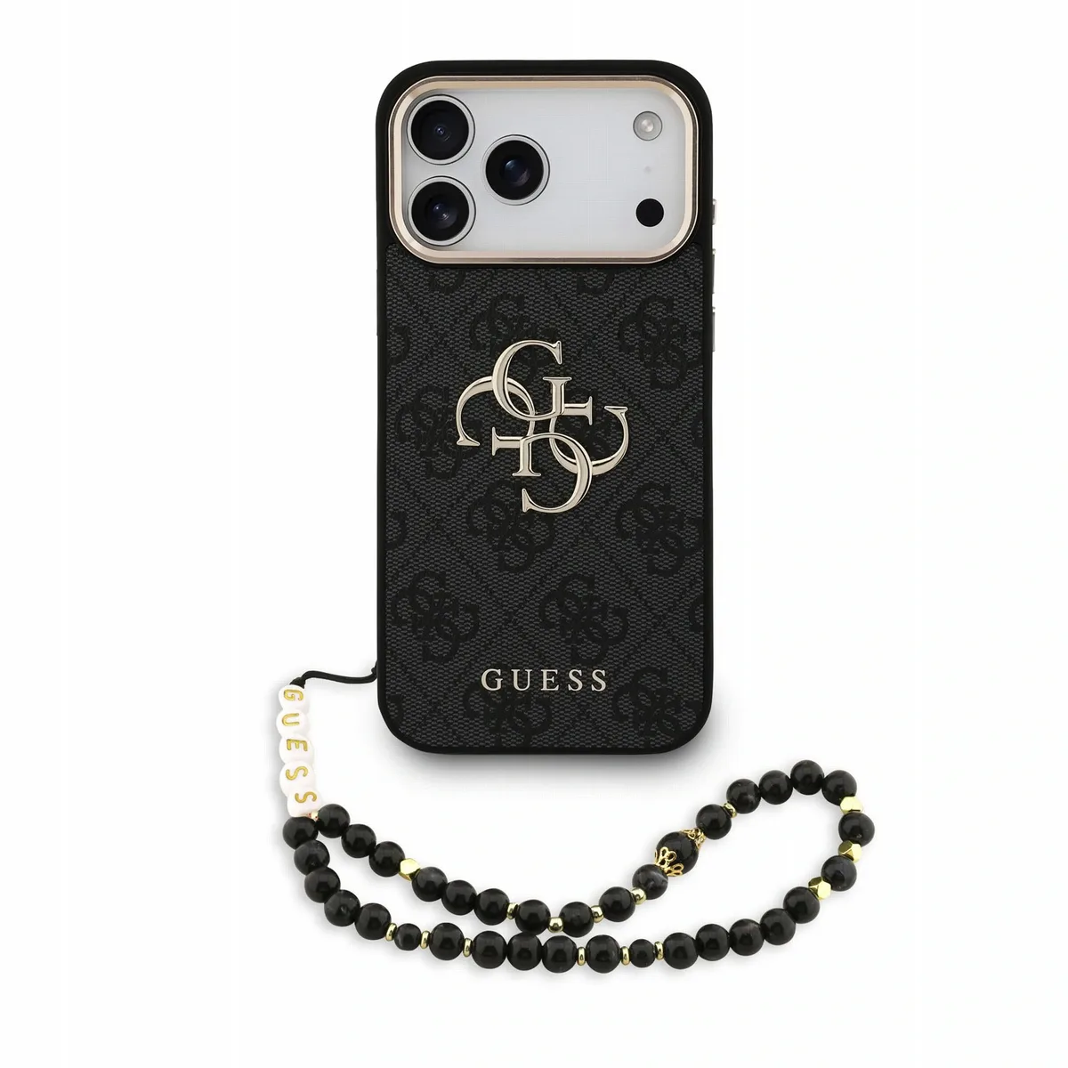 Guess 4G Metal Logo hoesje met polsband voor iPhone 17 Pro Max en iPhone 18 Pro Max - Zwart de Guess – photo produit