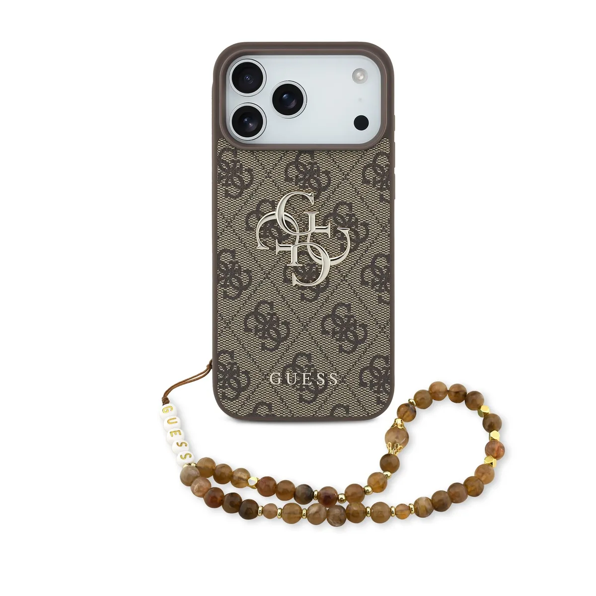 Guess 4G Metal Logo hoesje voor iPhone 17 Pro Max en iPhone 18 Pro Max met polskoord - Bruin van Guess – productfoto
