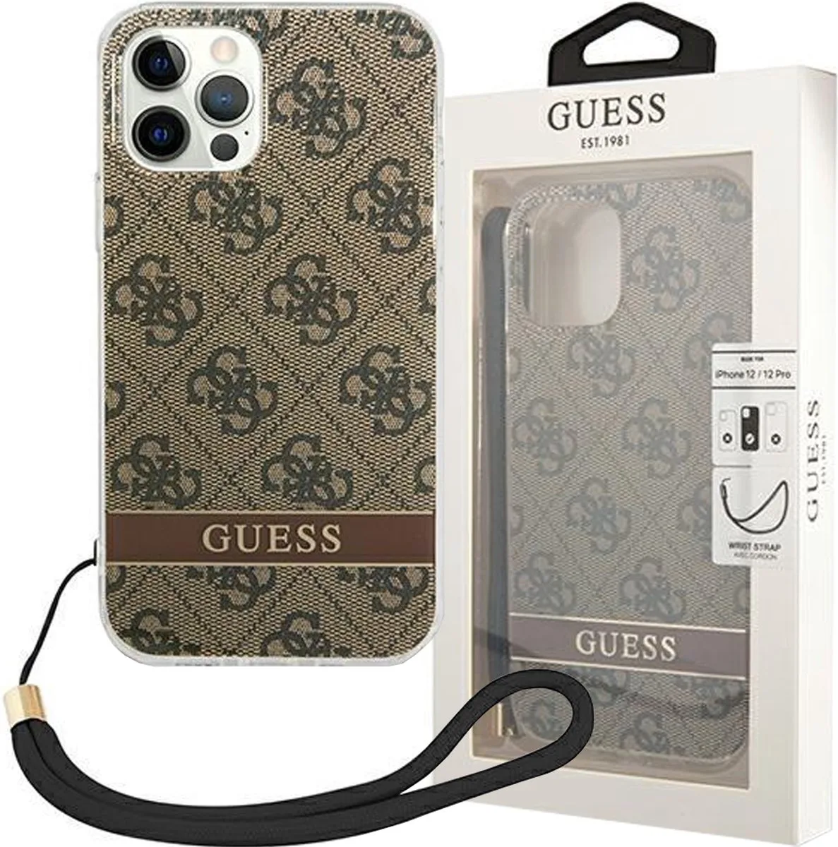 Guess 4G Printed Back Case met Strap - Geschikt voor Apple iPhone 14 Pro (6.1") van Guess in Bruin – productfoto