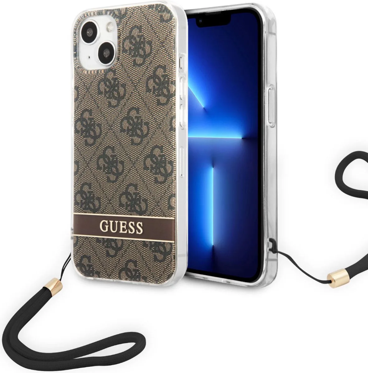 Guess 4G Printed Back Case met Strap - Geschikt voor Apple iPhone 14 (6.1") de Guess en Marron – photo produit