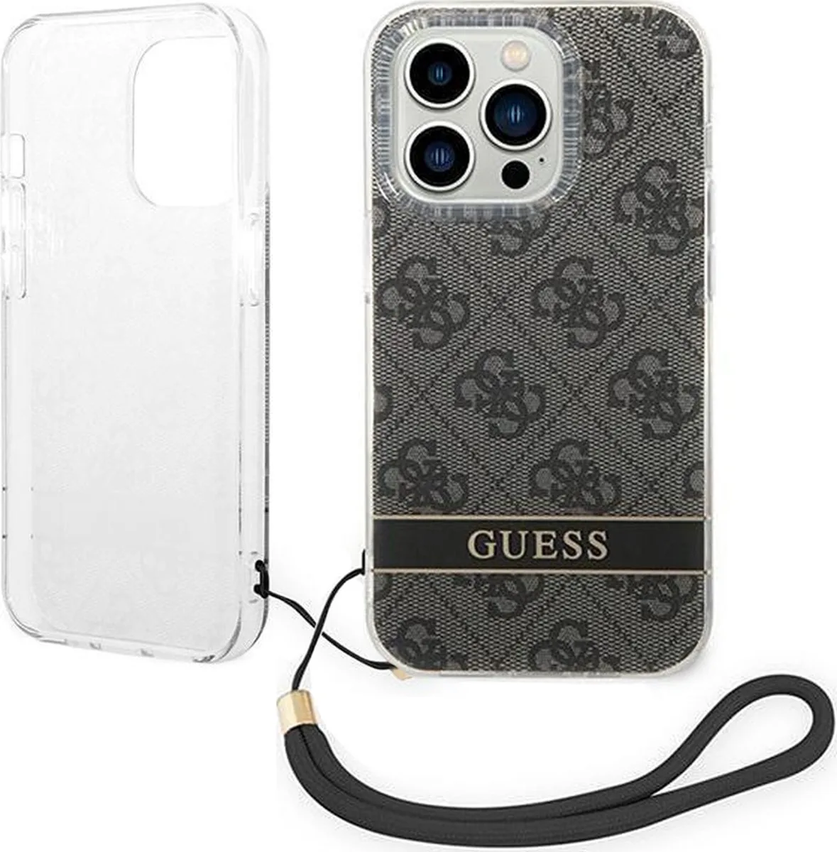 Guess 4G Printed Back Case met Strap - Geschikt voor Apple iPhone 14 Pro Max (6.7") fra Guess i Sort – produktbillede