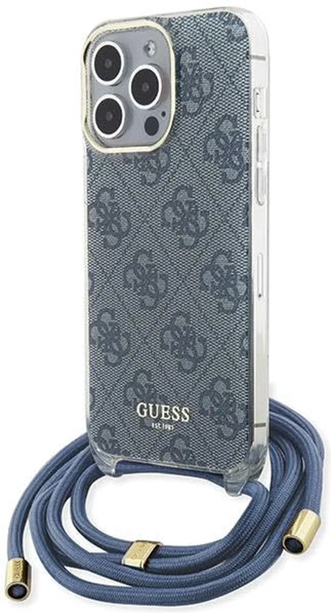 Guess 4G Printed Crossbody Back Case - Geschikt voor Apple iPhone 15 Pro Max (6.7") - Blauw van Guess in Blauw – productfoto