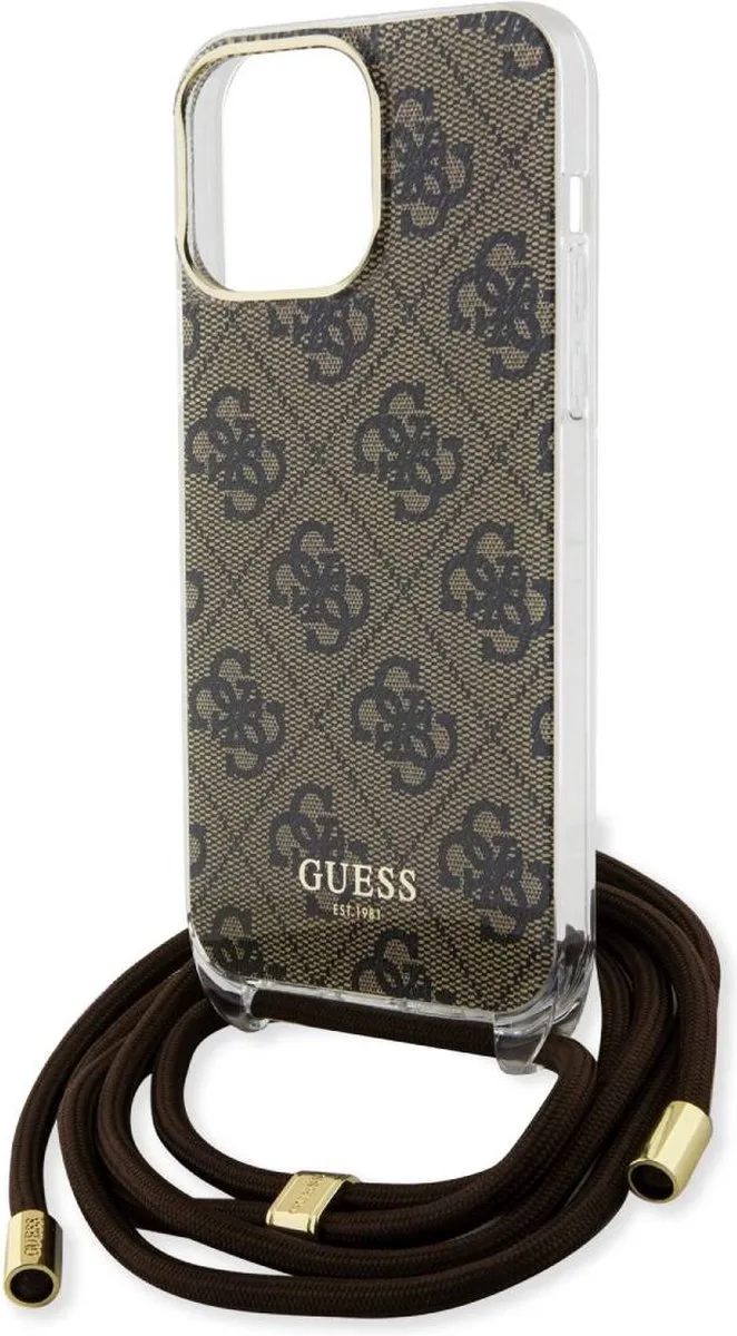 Guess 4G Printed Crossbody Back Case - Geschikt voor Apple iPhone 15 Pro (6.1") van Guess in Bruin – productfoto