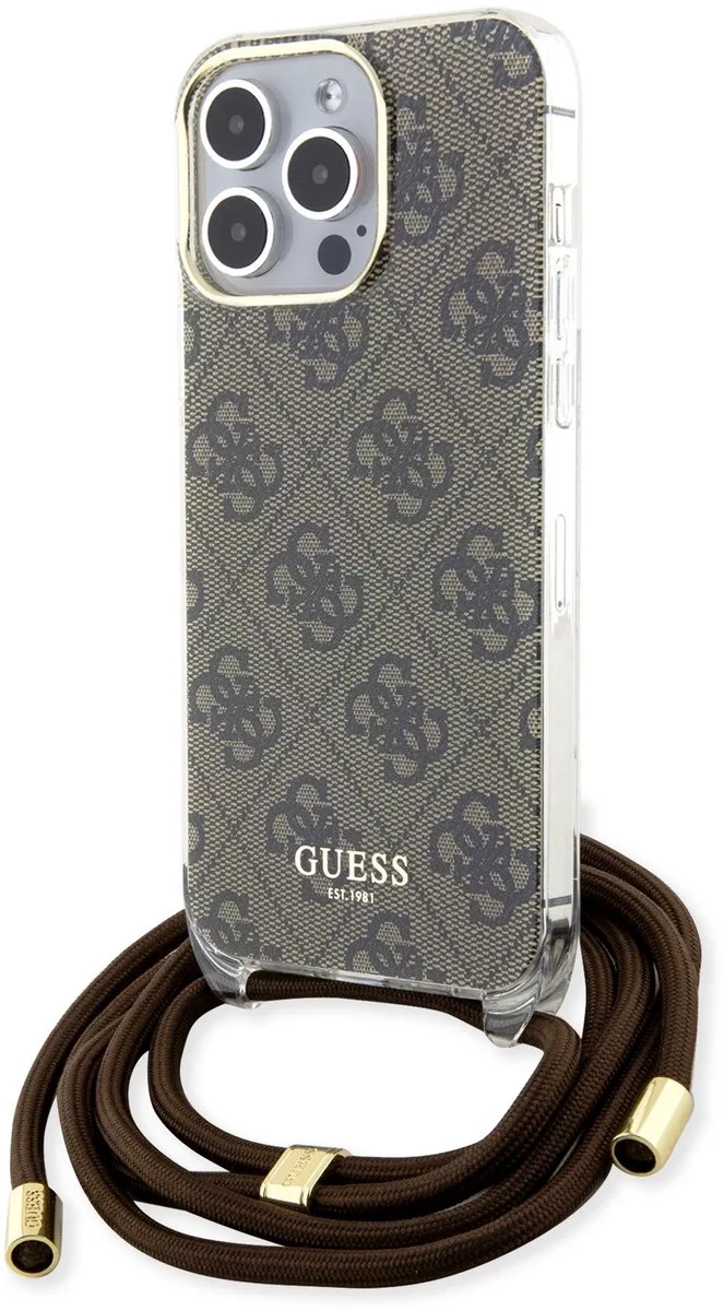 Guess 4G Printed Crossbody Back Case - Geschikt voor Apple iPhone 15 Pro Max (6.7") de Guess en Marron – photo produit