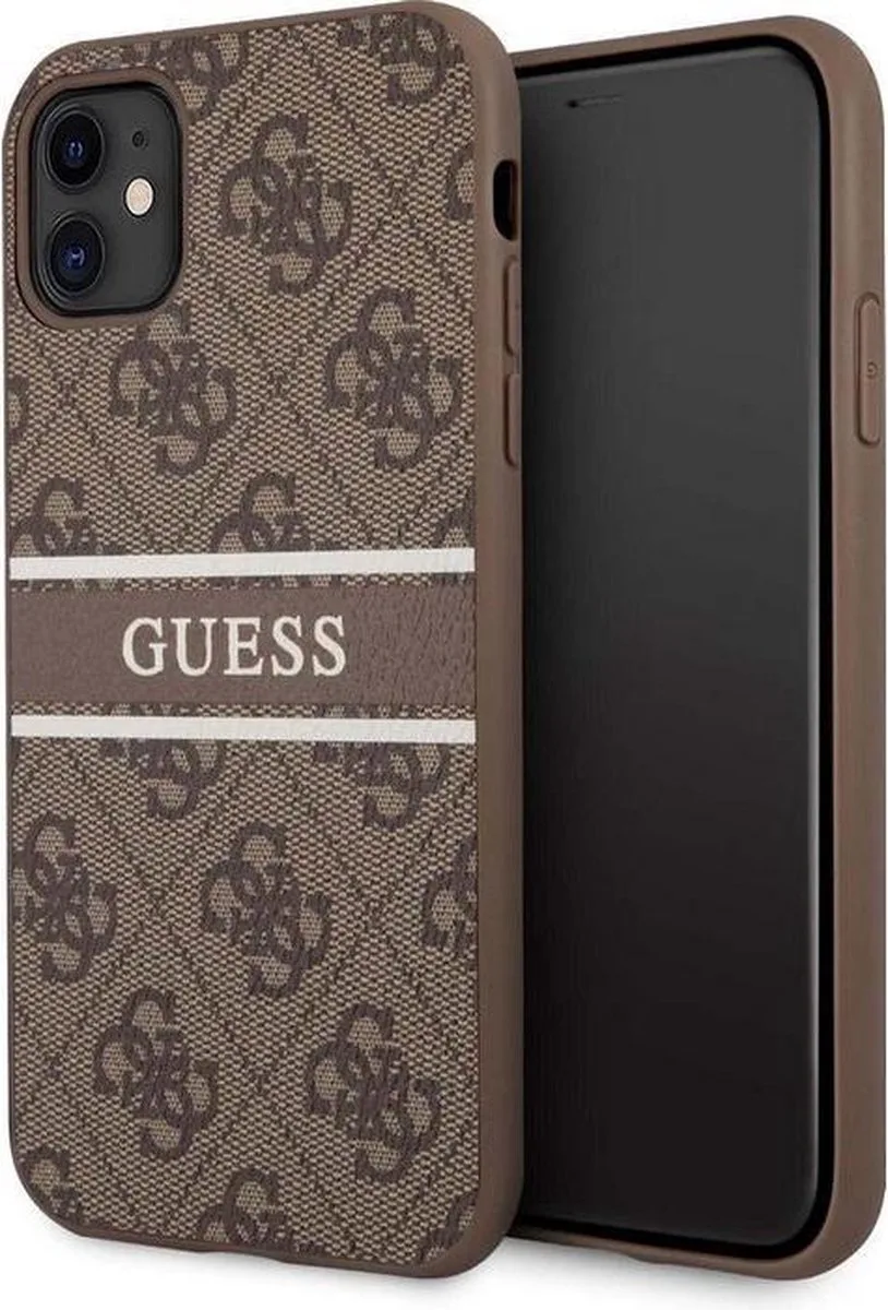 Guess 4G Printed Stripe Back Case - Geschikt voor Apple iPhone 11 (6.1") de Guess en Marron – photo produit