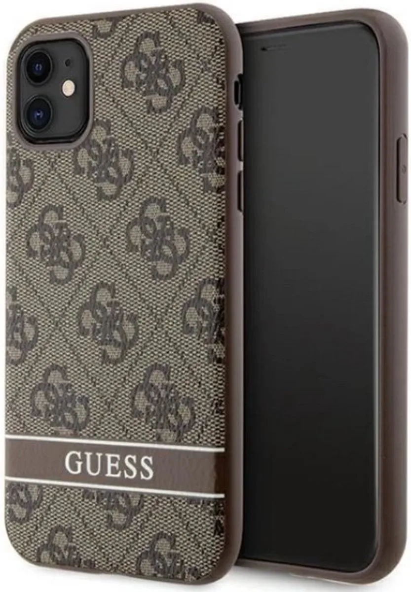 Guess 4G Printed Stripe Back Case - Geschikt voor Apple iPhone 11 (6.1") van Guess in Bruin – productfoto