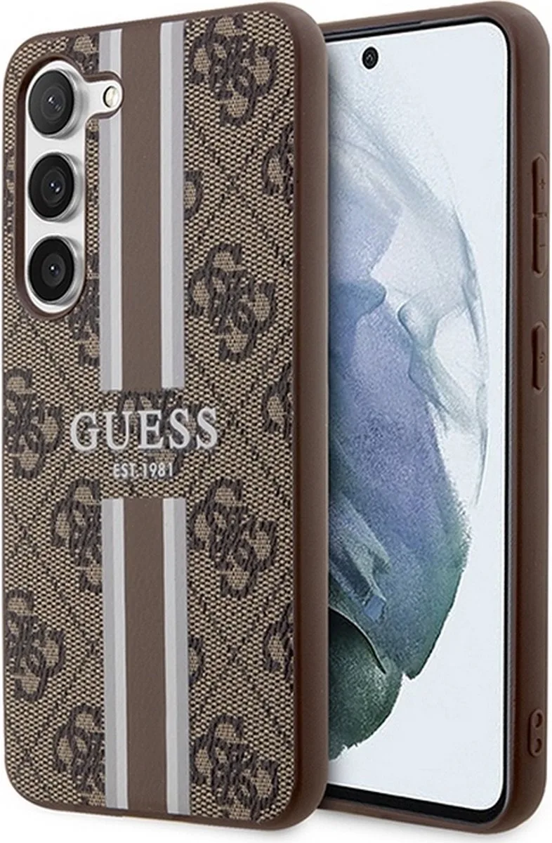 Guess 4G Printed Stripe Back Case - Geschikt voor Samsung Galaxy S23 Plus (S916) de Guess en Marron – photo produit