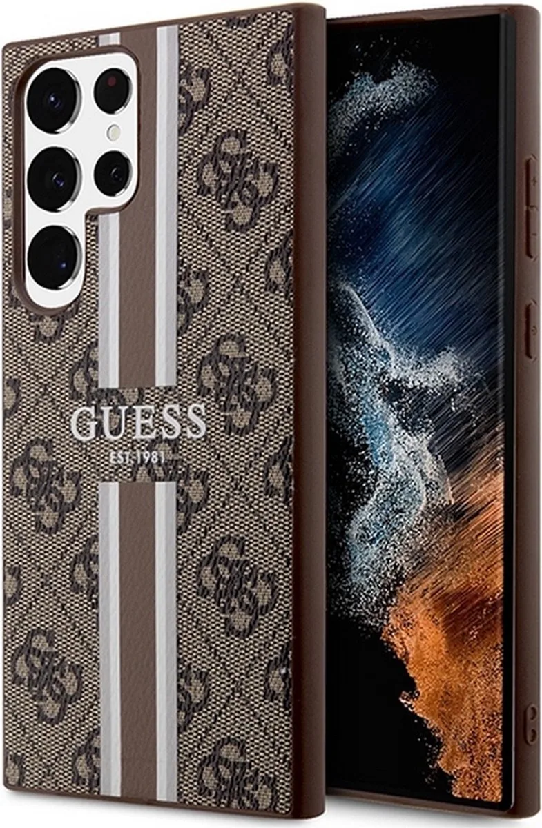 Guess 4G Printed Stripe Back Case geschikt voor Samsung Galaxy S23 Ultra (S918) van Guess in Bruin – productfoto