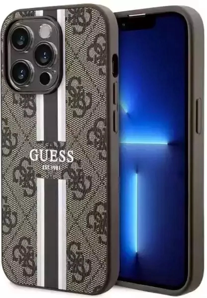 Guess 4G Printed Stripe Back Case - iPhone 14 Pro (6.1") de Guess en Marron – photo produit