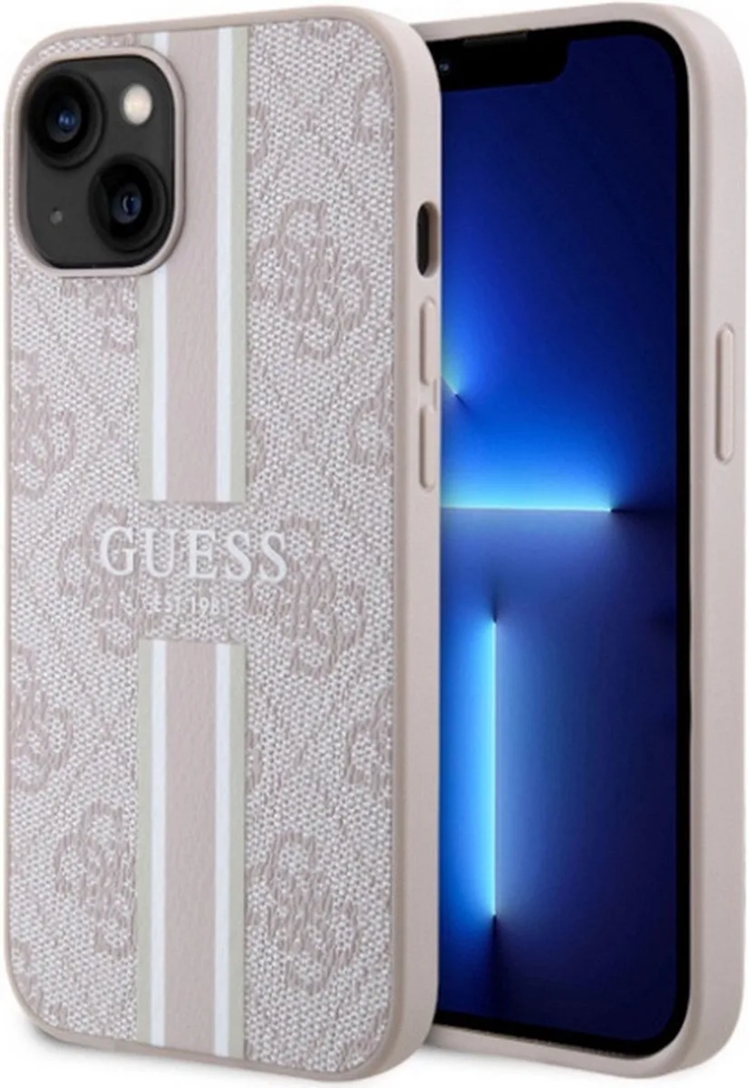 Guess 4G Printed Stripe Back Case (MagSafe Compatible) - Geschikt voor Apple iPhone 14 (6.1") de Guess en Rose – photo produit
