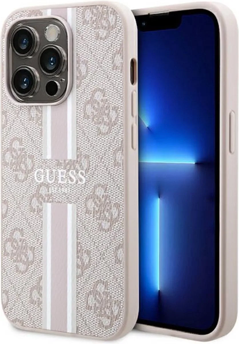 Guess 4G Printed Stripe Back Case (MagSafe Compatible) - Geschikt voor Apple iPhone 14 Pro (6.1") de Guess en Rose – photo produit
