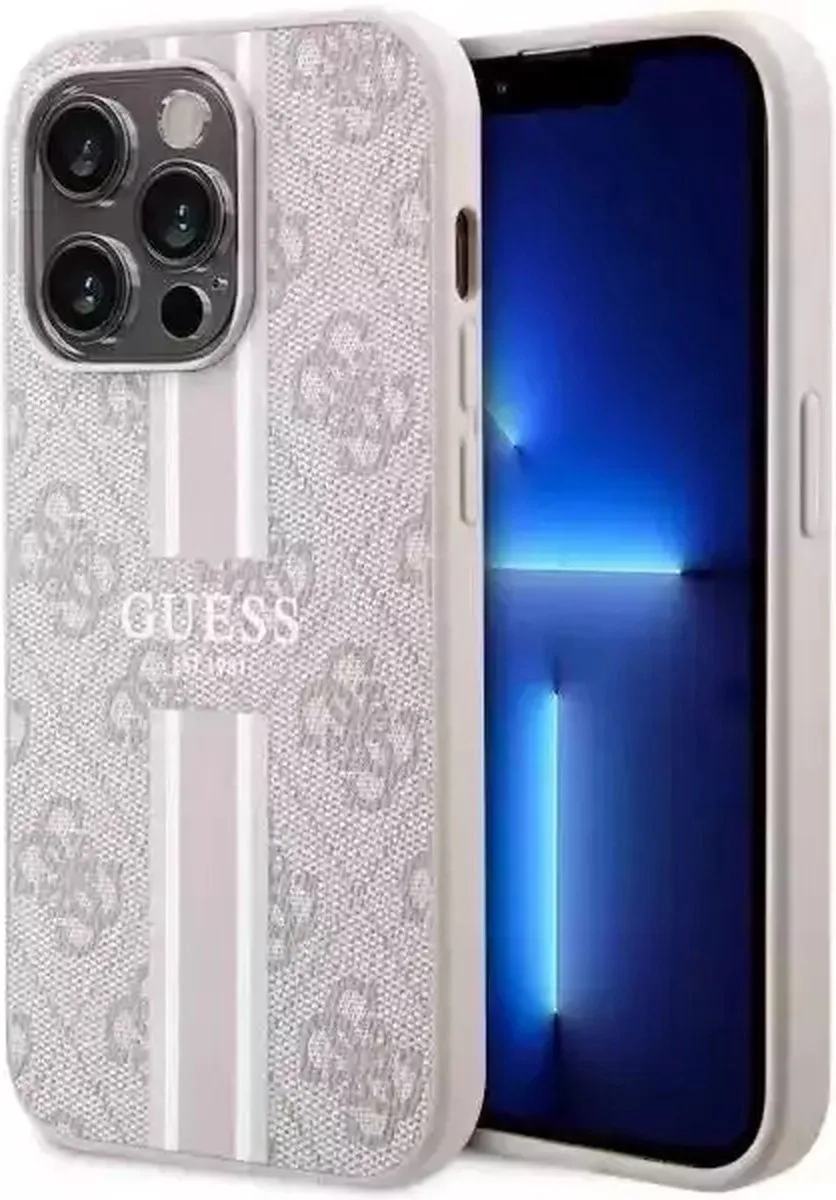 Guess 4G Printed Stripe Back Case (MagSafe Compatible) - Geschikt voor Apple iPhone 14 Pro Max (6.7") van Guess in Roze – productfoto