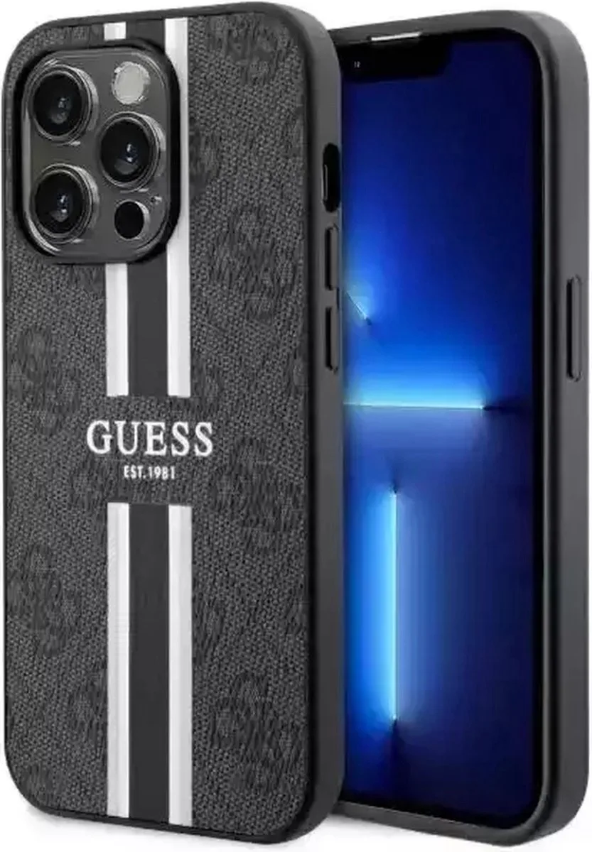 Guess 4G Printed Stripe Back Case (MagSafe Compatible) - Geschikt voor Apple iPhone 14 Pro (6.1") van Guess in Zwart – productfoto