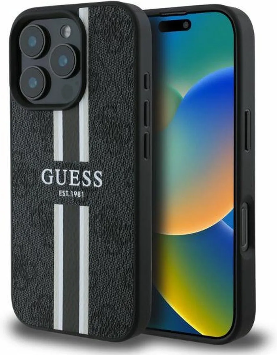 Guess 4G Printed Stripes Hard Case Back Cover hoesje met MagSafe voor Apple iPhone 16 Pro Max von Guess in Schwarz – Produktfoto