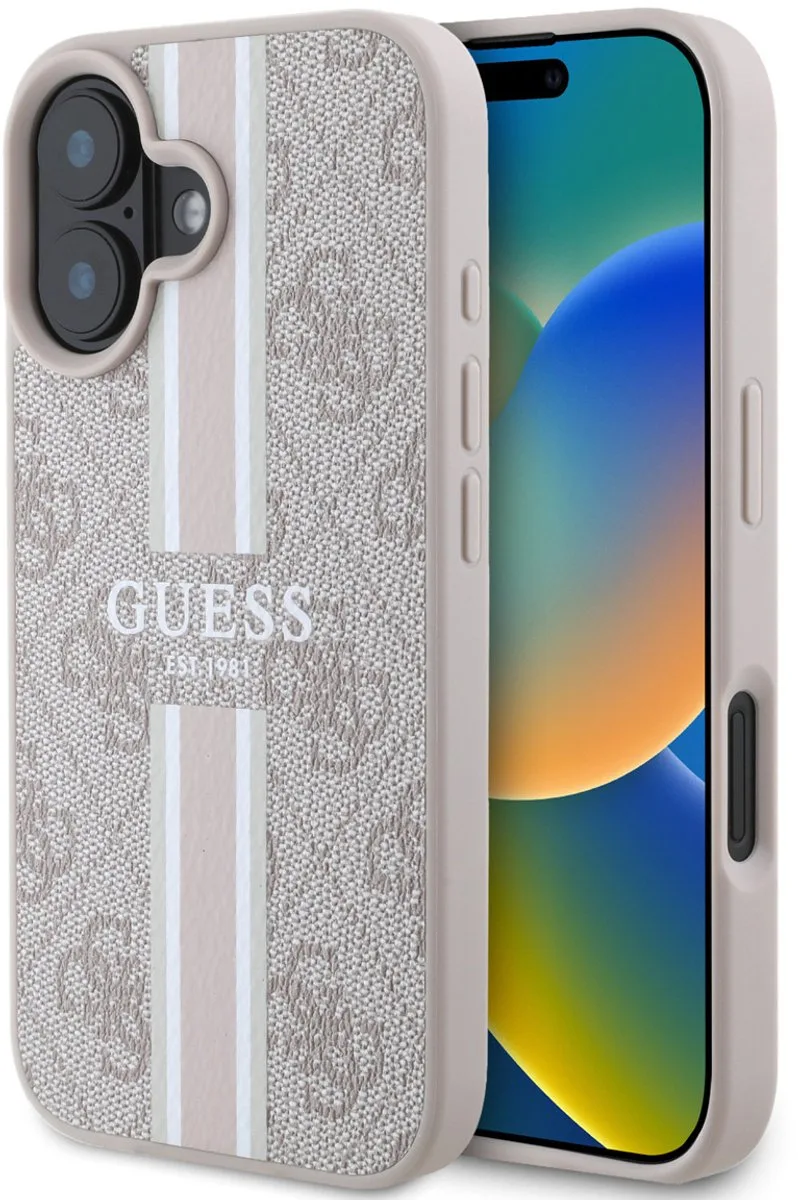 Guess 4G Printed Stripes Hard Case Back Cover hoesje met MagSafe voor Apple iPhone 16 von Guess in Rosa – Produktfoto