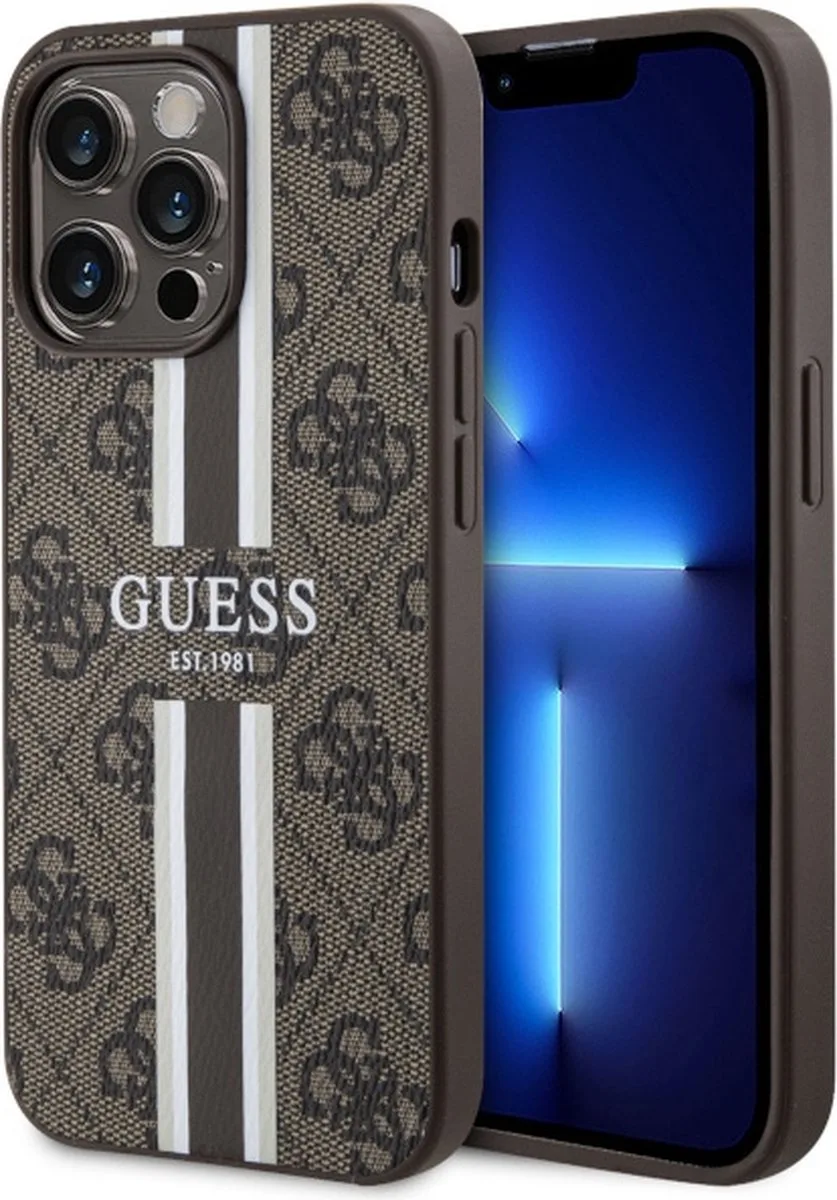 Guess 4G Printed Stripes Hard Case Back Cover met MagSafe voor Apple iPhone 13 Pro Max fra Guess i Brun – produktbillede