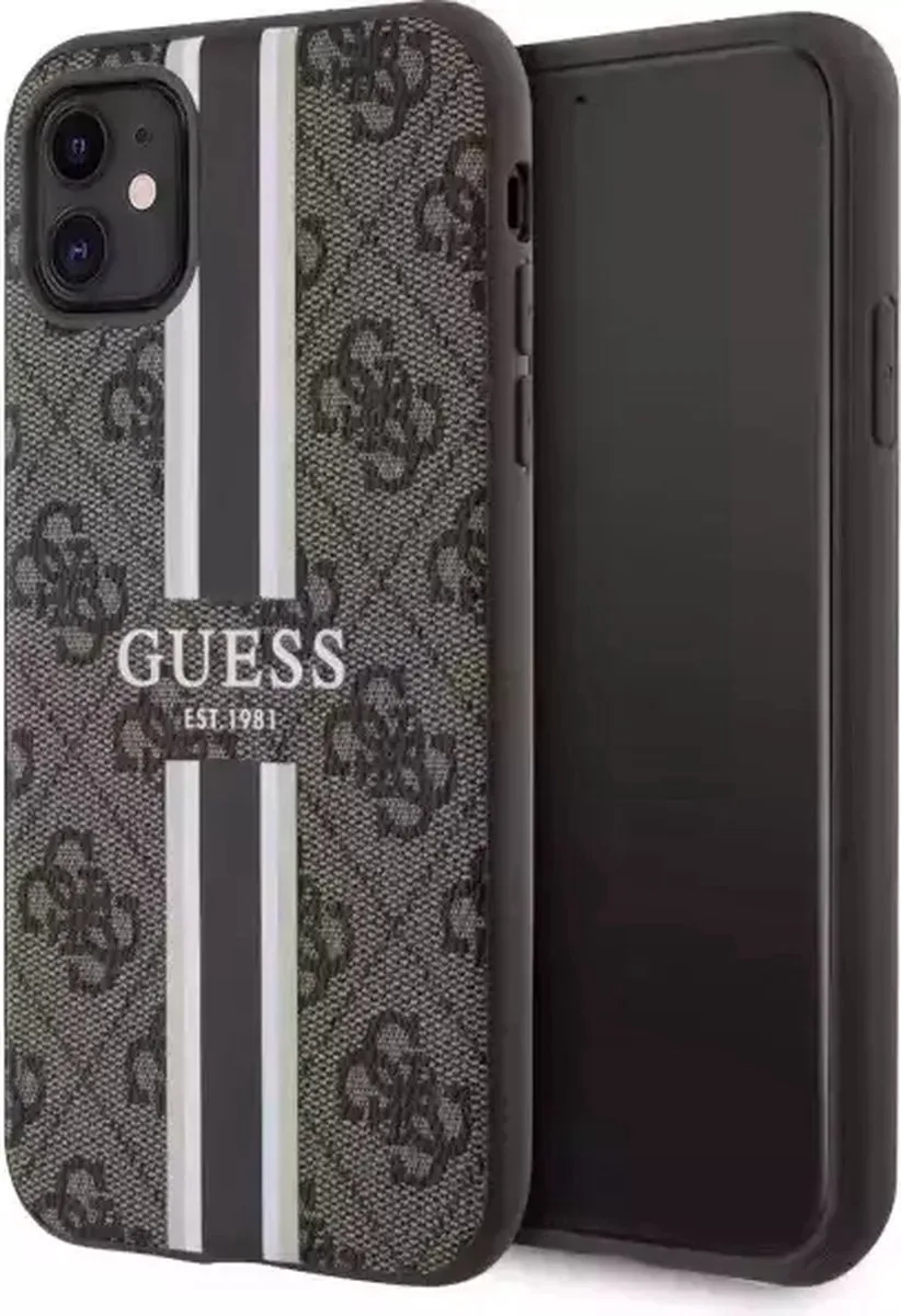 Guess 4G Printed Stripes Hard Case Back Cover met MagSafe voor Apple iPhone 11 / iPhone XR von Guess in Braun – Produktfoto