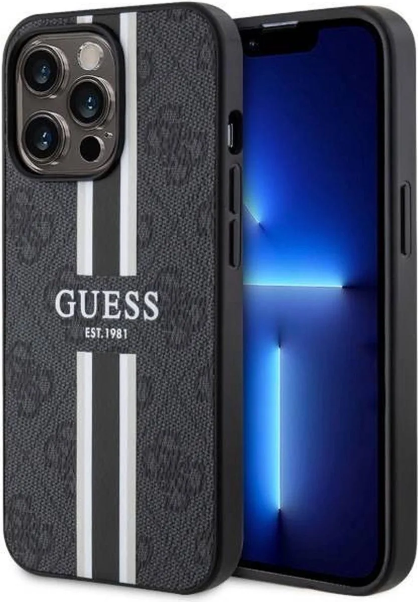 Guess 4G Printed Stripes Hard Case Back Cover met MagSafe voor Apple iPhone 13 / iPhone 13 Pro van Guess in Zwart – productfoto