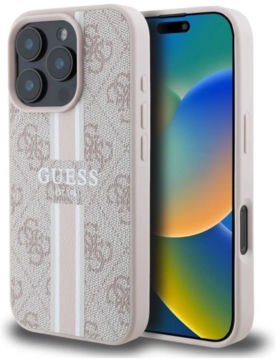 Guess - 4G Printed Stripes MagSafe - Backcover Telefoonhoesje - Geschikt voor Apple iPhone 16 Pro Max von Guess in Rosa – Produktfoto