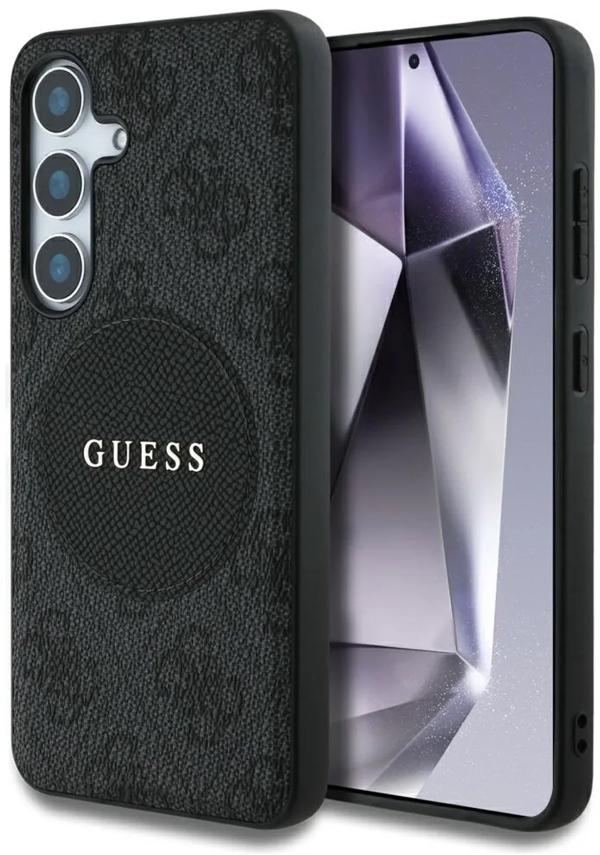 Guess 4G Ring Cirkel Logo Hoesje Geschikt voor Samsung Galaxy S25 - Back Cover Compatibel met MagSafe / Qi2 van Guess in Zwart – productfoto
