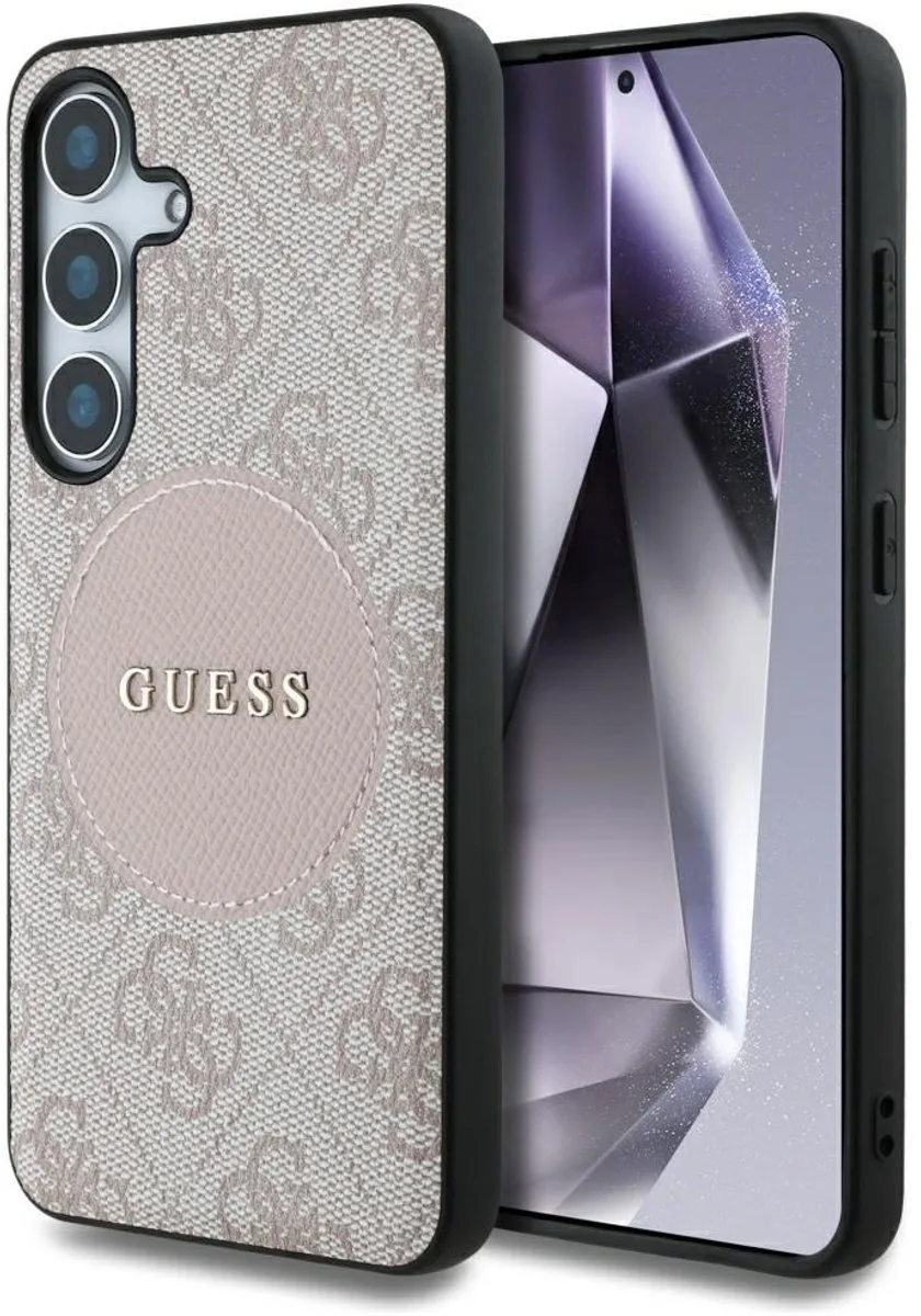 Guess 4G Ring Cirkel Logo Hoesje Geschikt voor Samsung Galaxy S25 - Back Cover Compatibel met MagSafe / Qi2 van Guess in Roze – productfoto