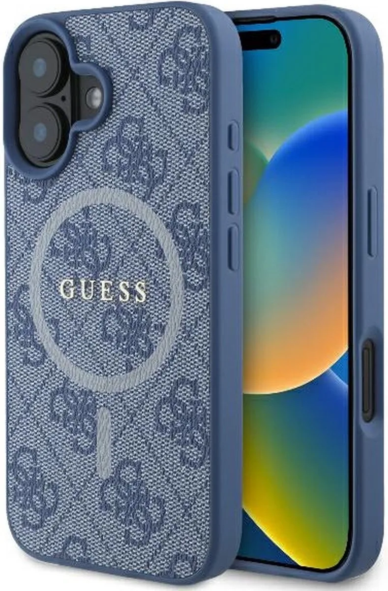 Guess 4G Ring Classic Logo hoesje - Compatibel met MagSafe - geschikt voor iPhone 16 by Guess in Blue – product photo