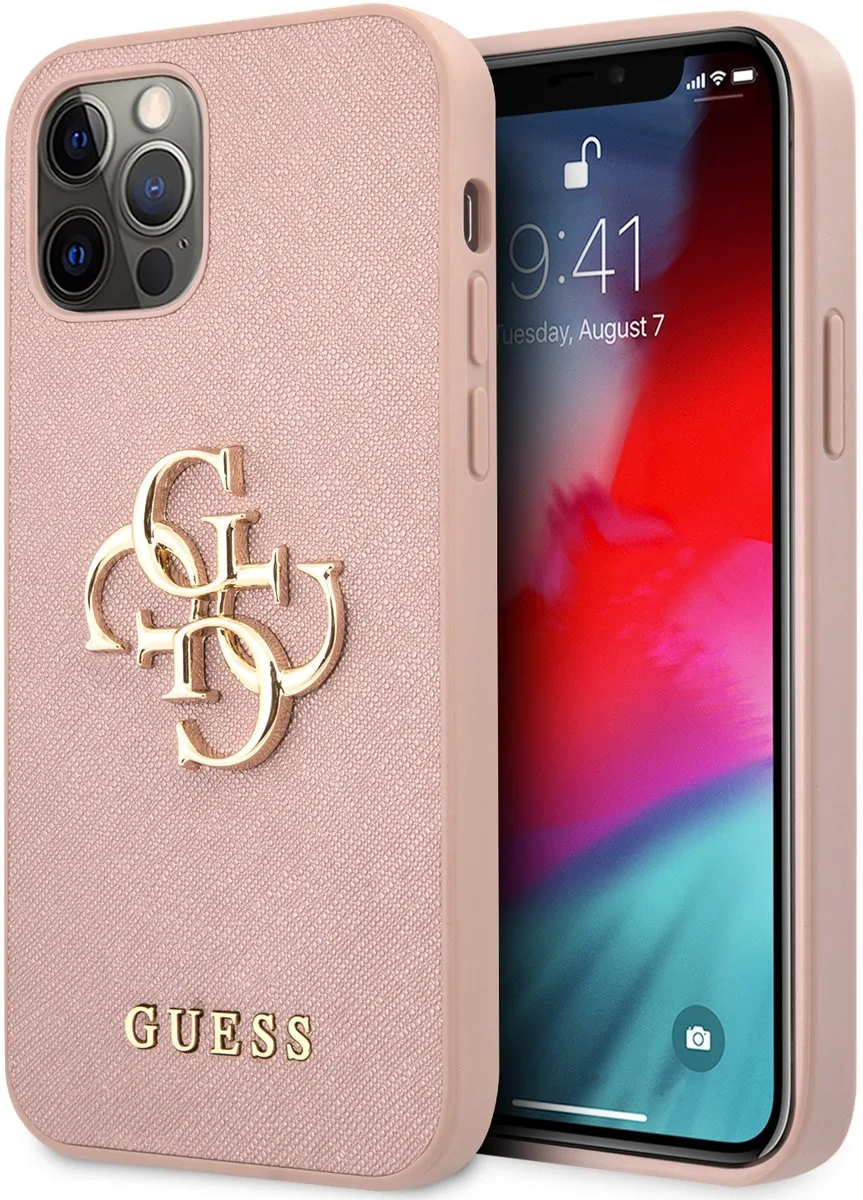 GUESS 4G Saffiano Metal Logo Case iPhone 12 Pro Max från Guess i Rosa – produktbild