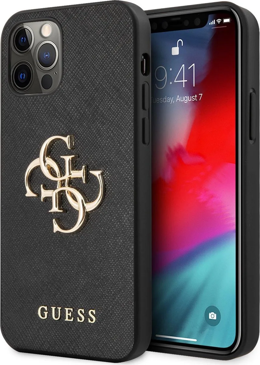 GUESS 4G Saffiano Metal Logo Case iPhone 12 Pro Max fra Guess i Sort – produktbillede