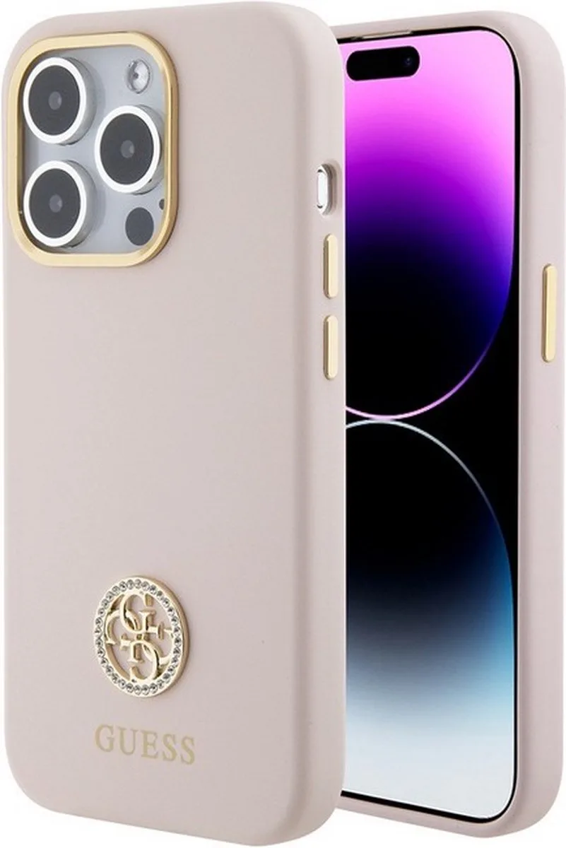 Guess 4G Silicone Metal Logo Back Case - Geschikt voor Apple iPhone 15 Pro (6.1") de Guess en Rose – photo produit