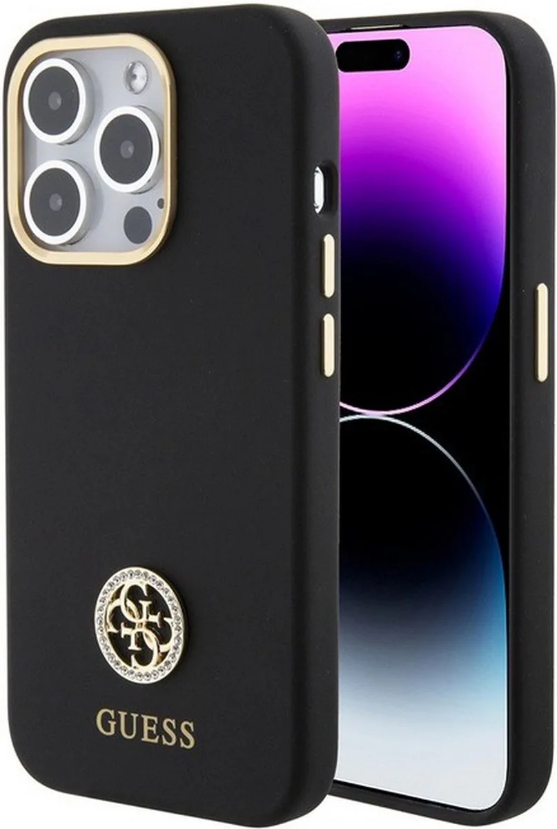 Guess 4G Silicone Metal Logo Back Case - Geschikt voor Apple iPhone 15 Pro Max (6.7") fra Guess i Sort – produktbillede