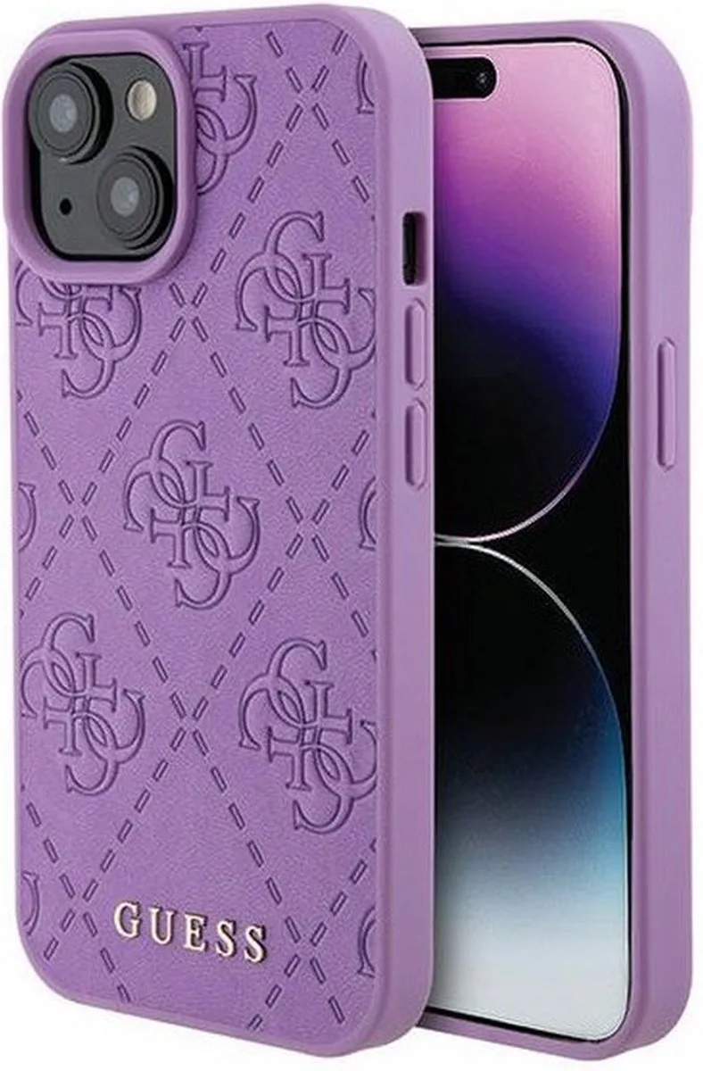 Guess 4G Stamped Back Case - Geschikt voor Apple iPhone 15 (6.1") van Guess in Paars – productfoto