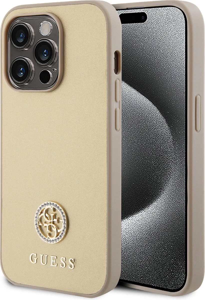 Guess 4G Strass Metal Logo Back Case - Geschikt voor Apple iPhone 15 Pro (6.1") van Guess in Goud – productfoto
