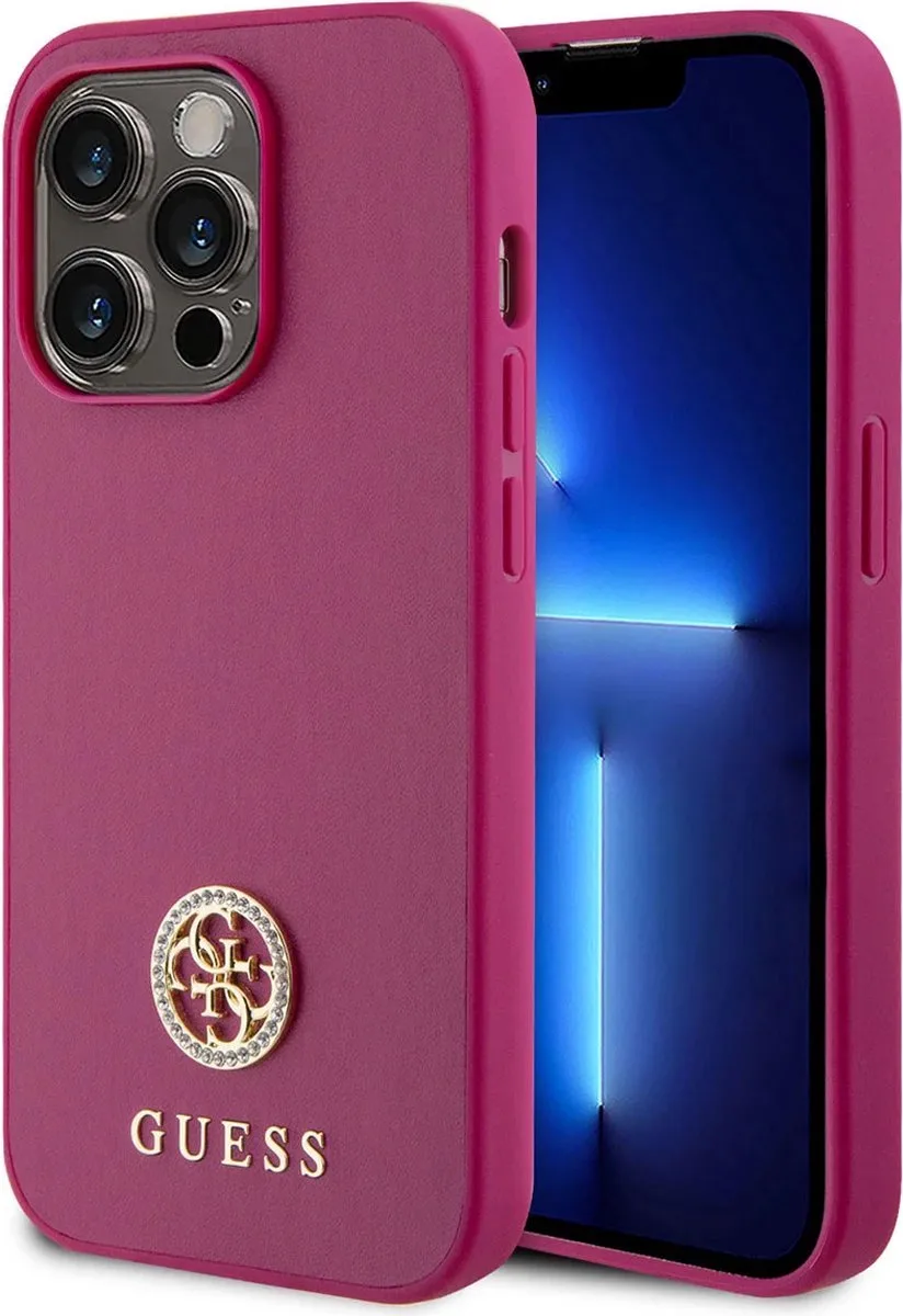 Guess 4G Strass Metal Logo Back Case - Geschikt voor Apple iPhone 15 Pro Max (6.7") van Guess in Roze – productfoto