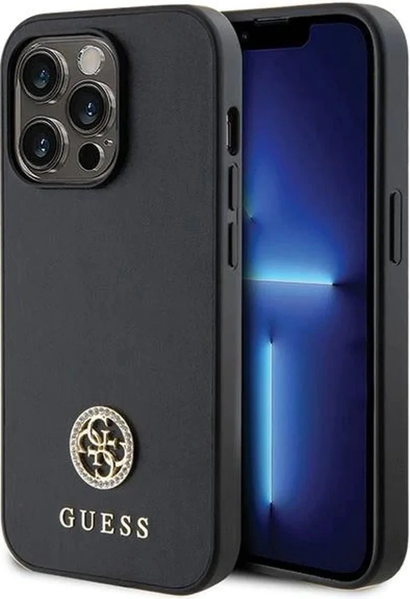 Guess 4G Strass Metal Logo Back Case - Geschikt voor Apple iPhone 13 Pro (6.1") van Guess in Zwart – productfoto