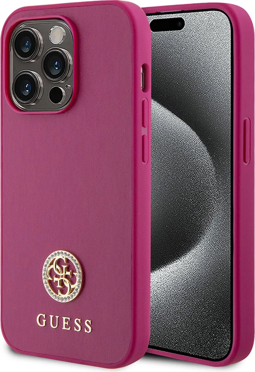 Guess 4G Strass Metal Logo Back Case - Geschikt voor Apple iPhone 15 Pro (6.1") de Guess en Rose – photo produit