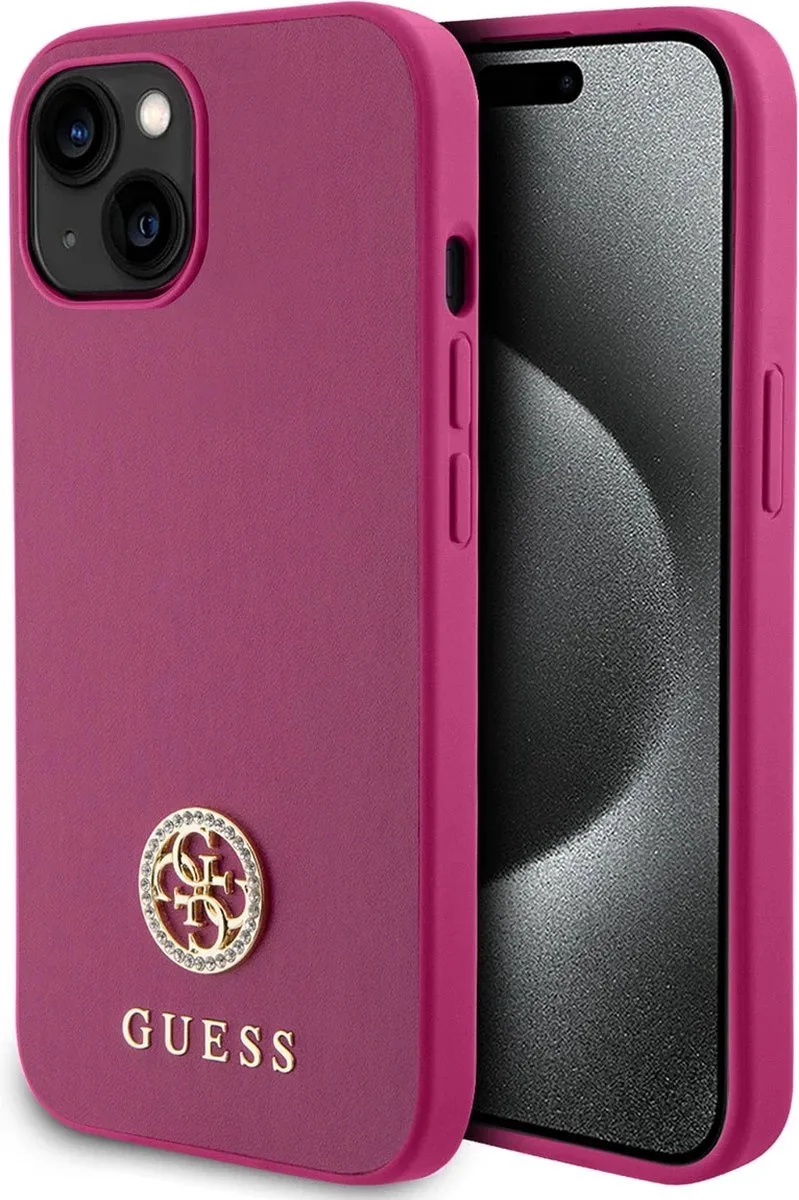 Guess 4G Strass Metal Logo Back Case - Geschikt voor Apple iPhone 15 (6.1") van Guess in Roze – productfoto