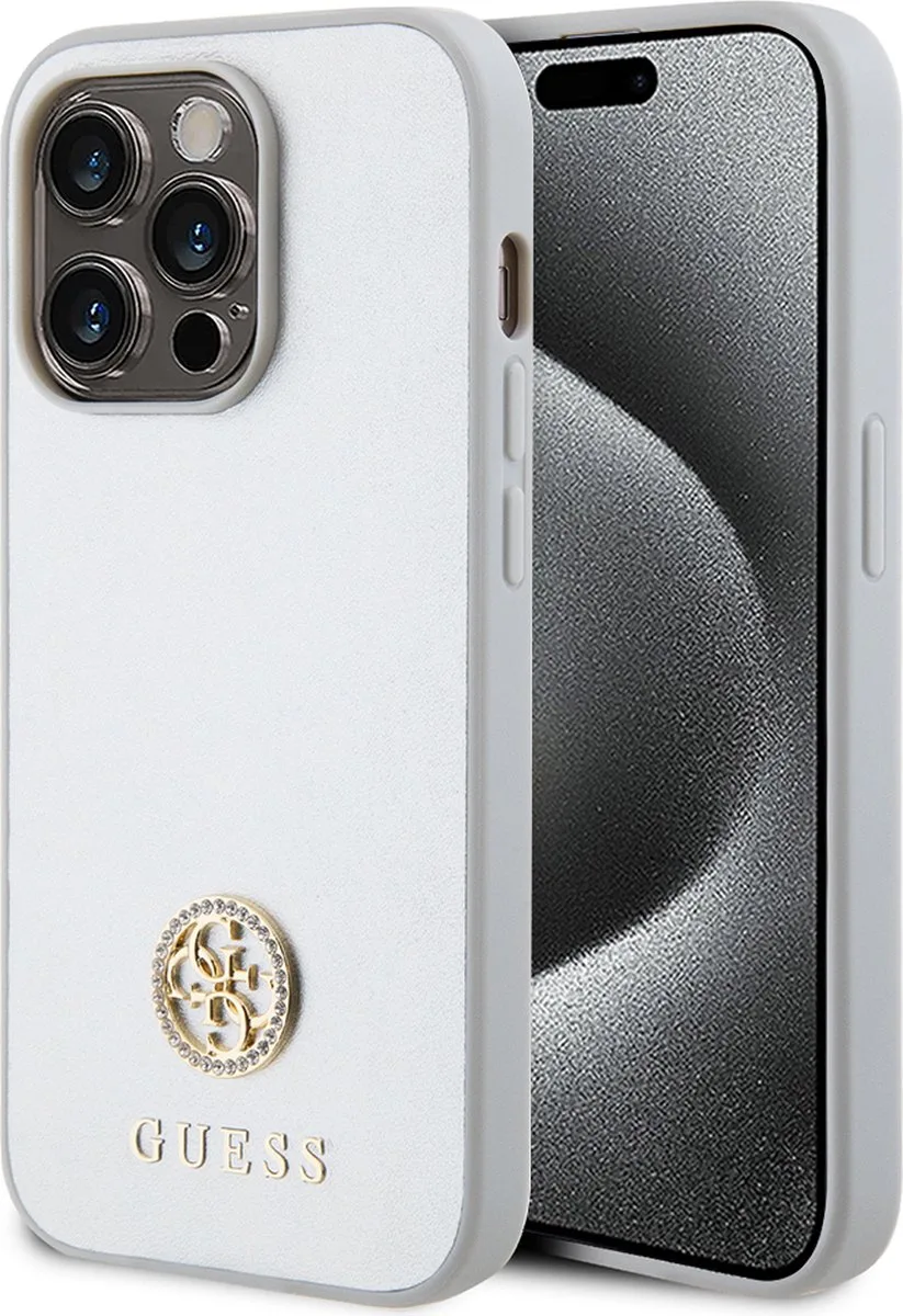 Guess 4G Strass Metal Logo Back Case - Geschikt voor Apple iPhone 15 Pro (6.1") van Guess in Zilver – productfoto